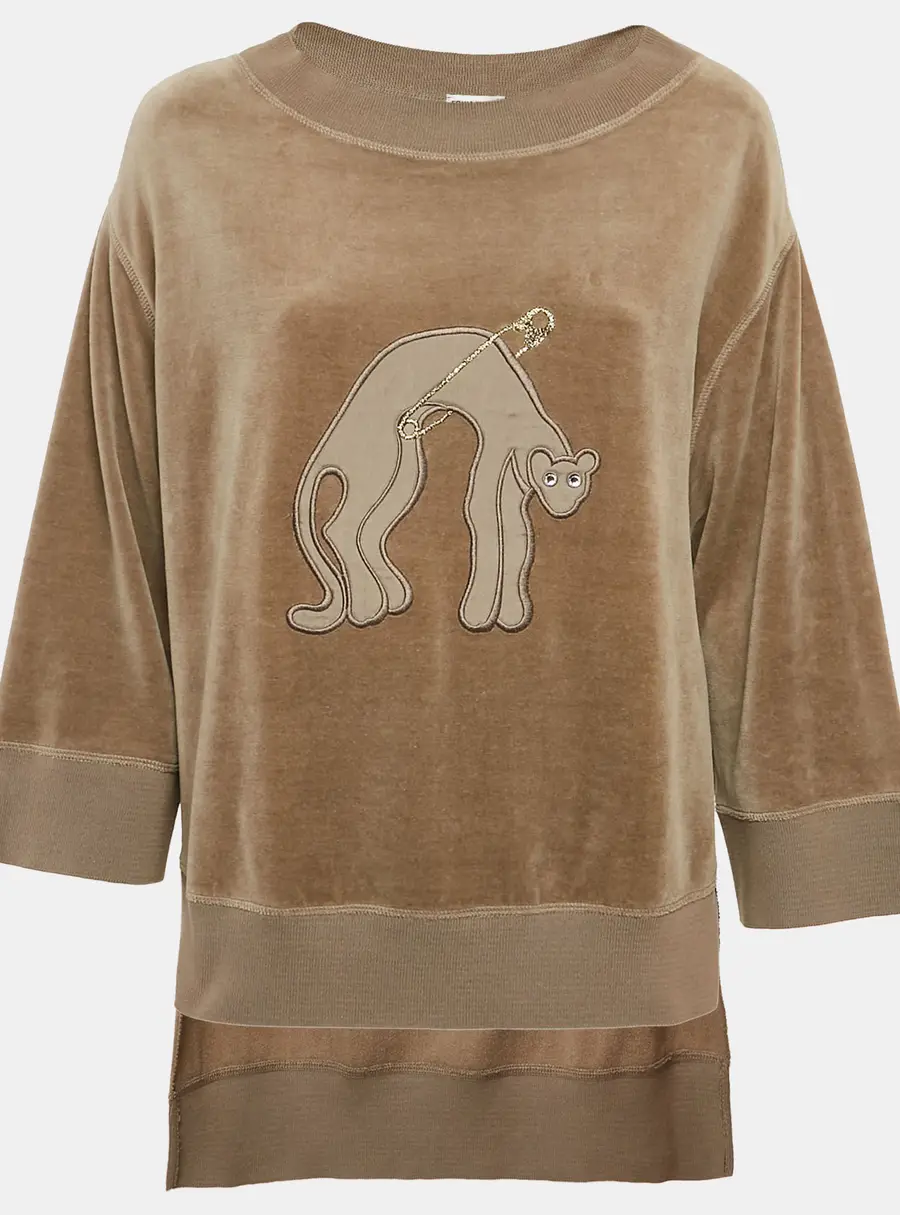 Sonia Rykiel Grey Cat Applique Velvet Sweatshirt S