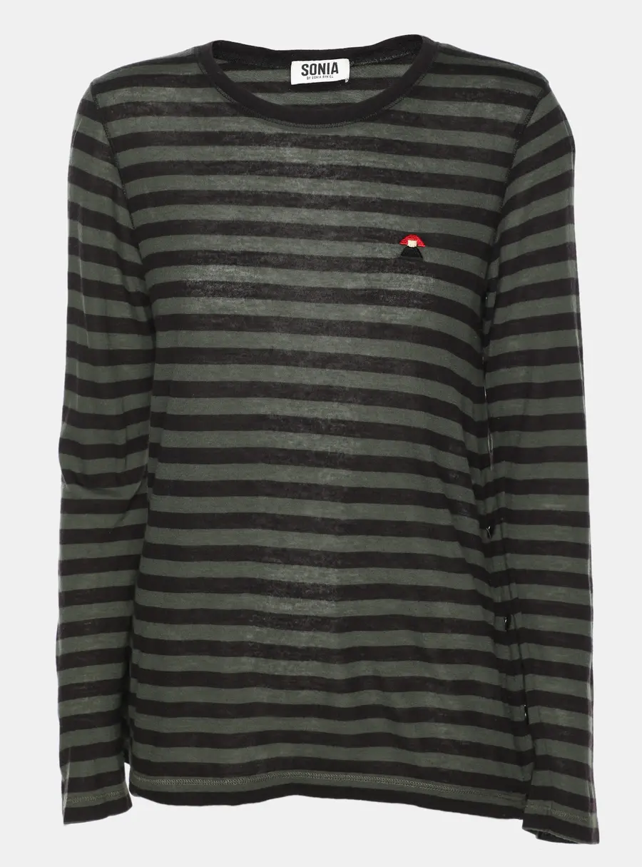 Sonia by Sonia Rykiel Green/Black Striped Wool Blend Top S