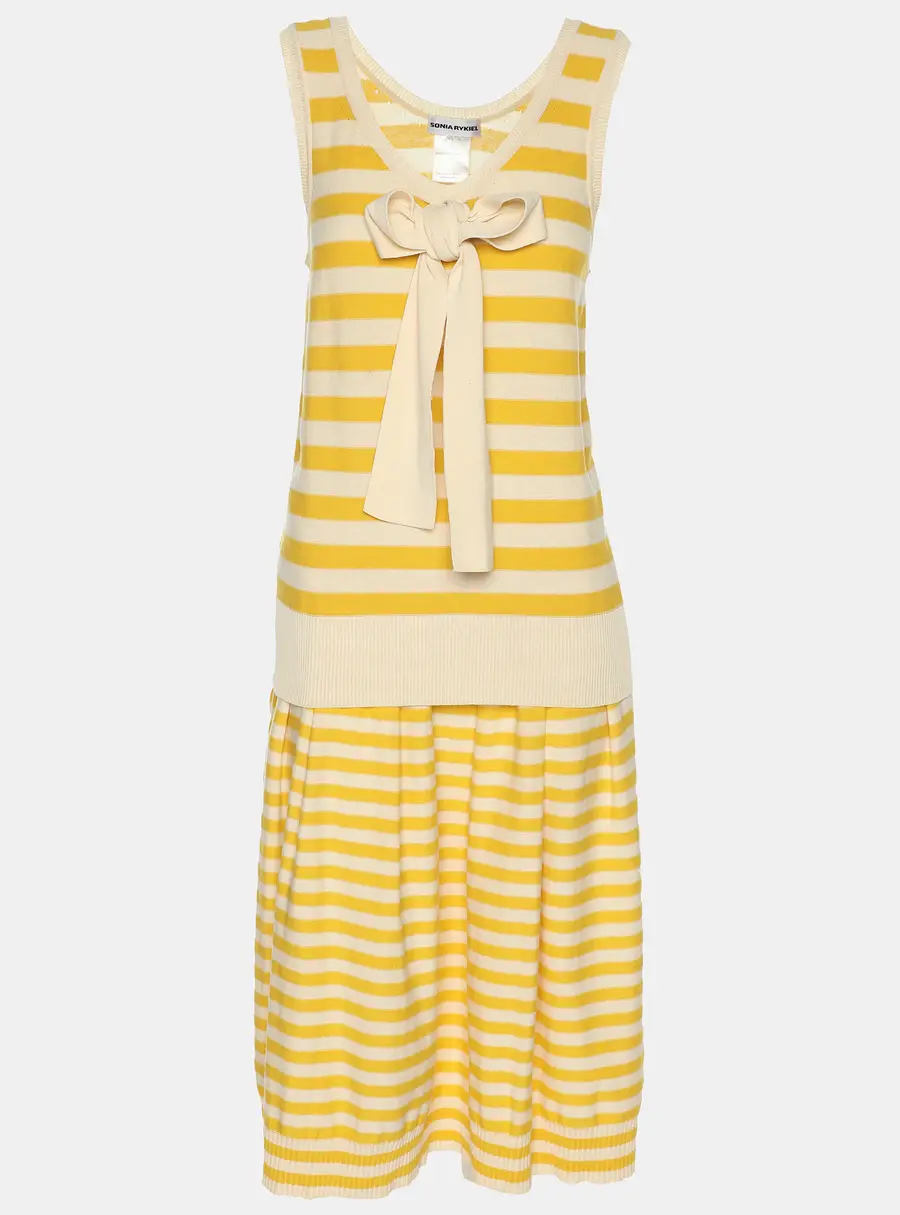 Sonia Rykiel Yellow/Beige Stripped Knit Top and Skirt Set M