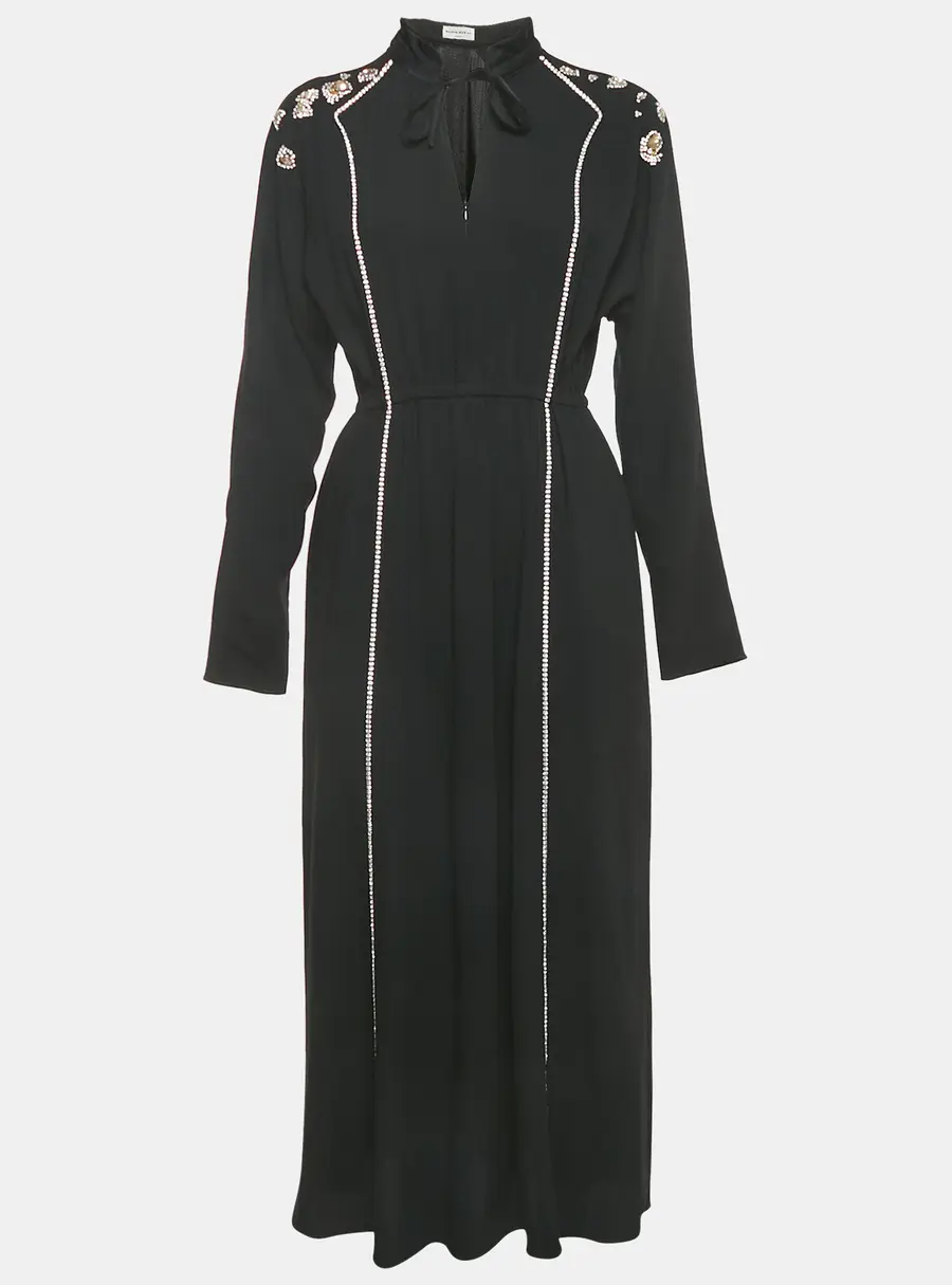 Sonia Rykiel Black Crystal Embellished Crepe Maxi Dress M