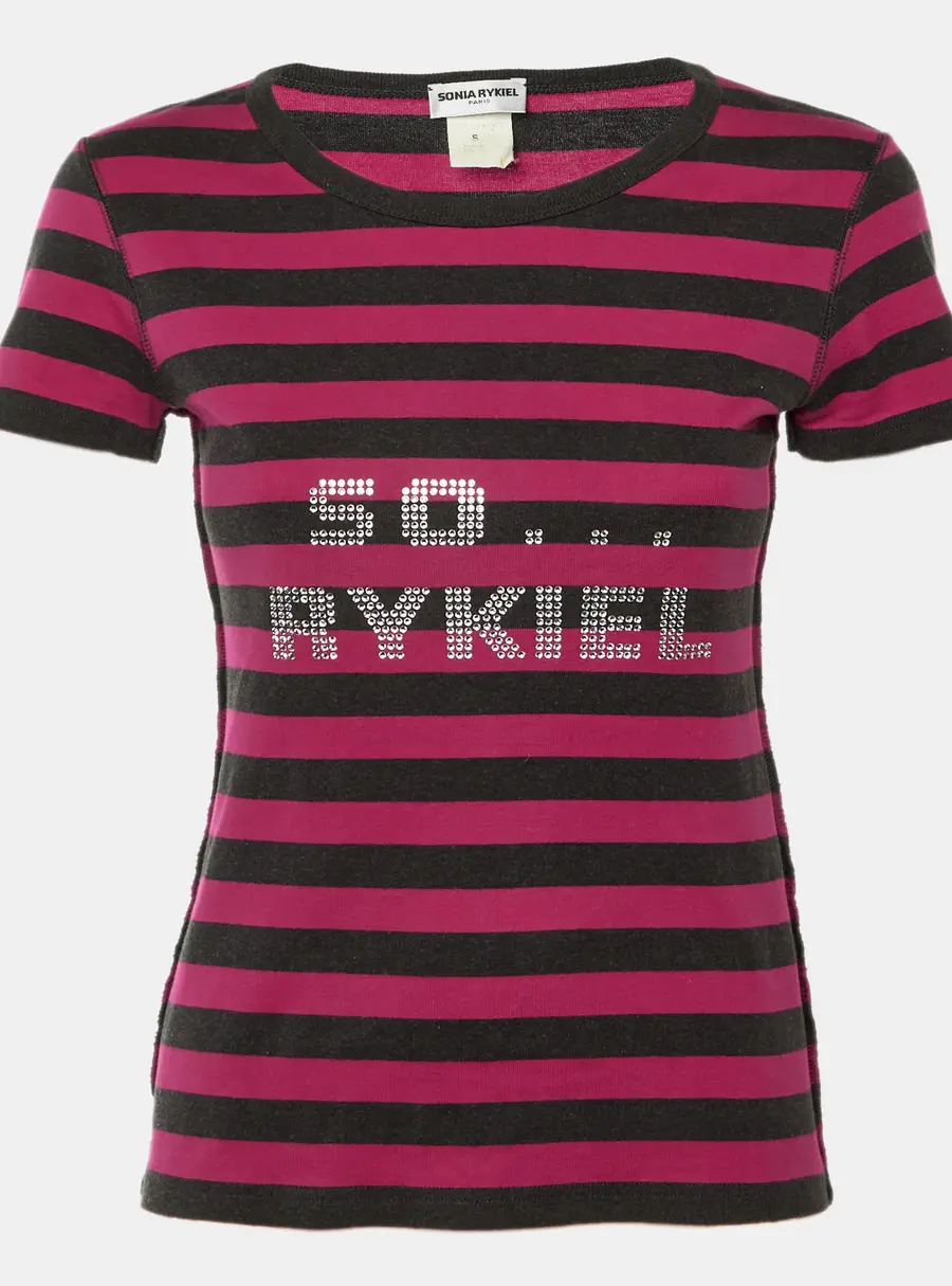 Sonia Rykiel Pink Striped Cotton So Rykiel Embellished T-Shirt S