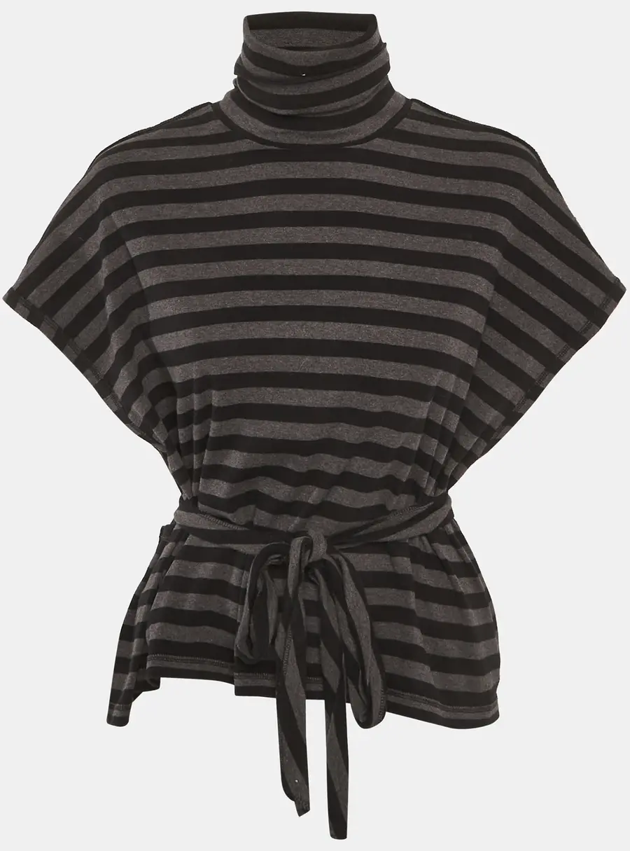 Sonia Rykiel Grey Striped Jersey Belted Top M