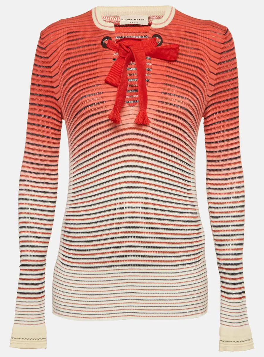 Sonia Rykiel Pink/White Striped Knit Jumper L
