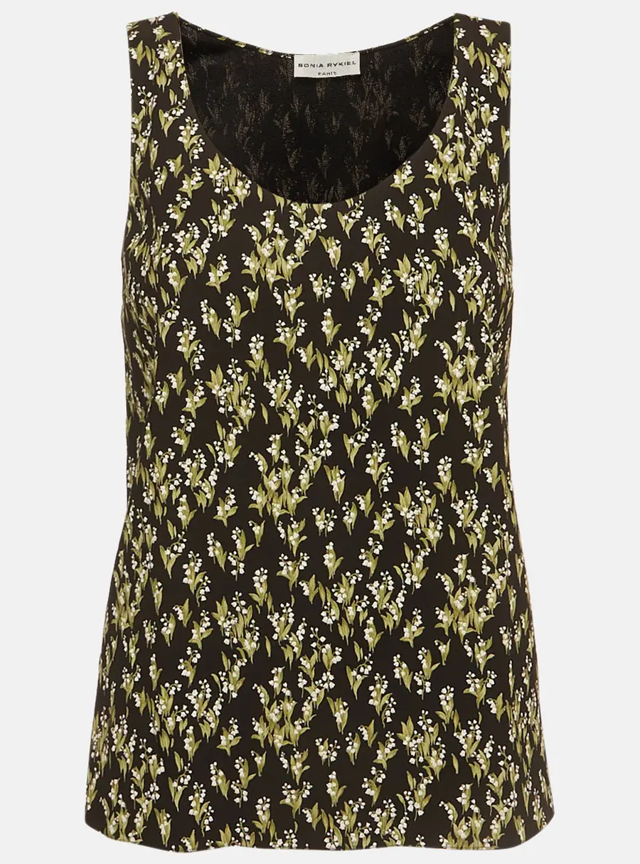 Sonia Rykiel Black Floral Printed Crepe Tank Top S