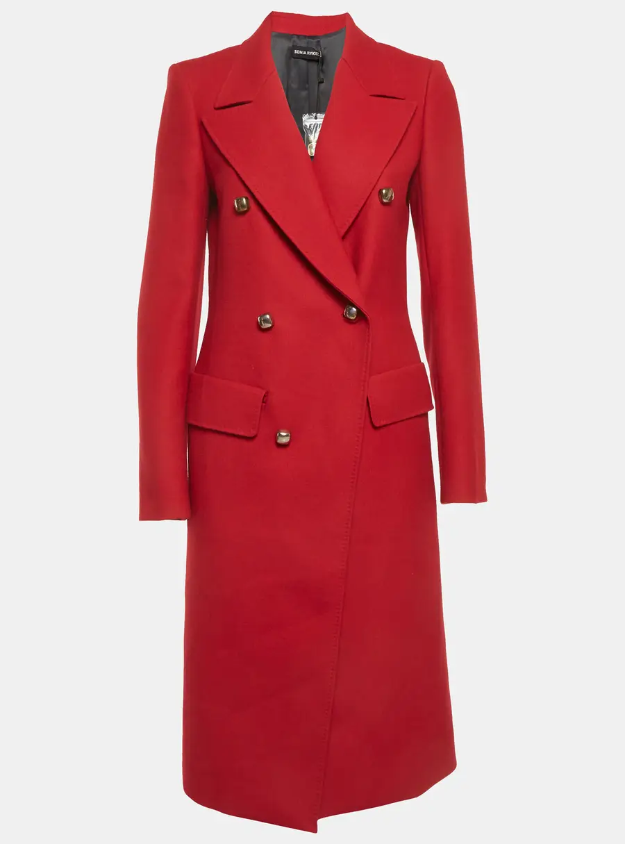 Sonia Rykiel Red Wool Double Breasted Long Coat M