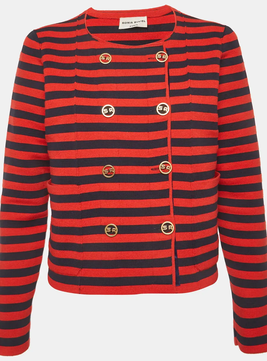 Sonia Rykiel Red/Blue Striped Knit Double Breasted Jacket L