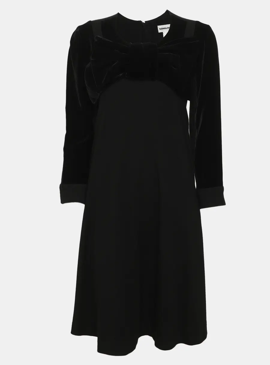Sonia Rykiel Black/Dark Grey Wool Blend Bow Midi Dress M