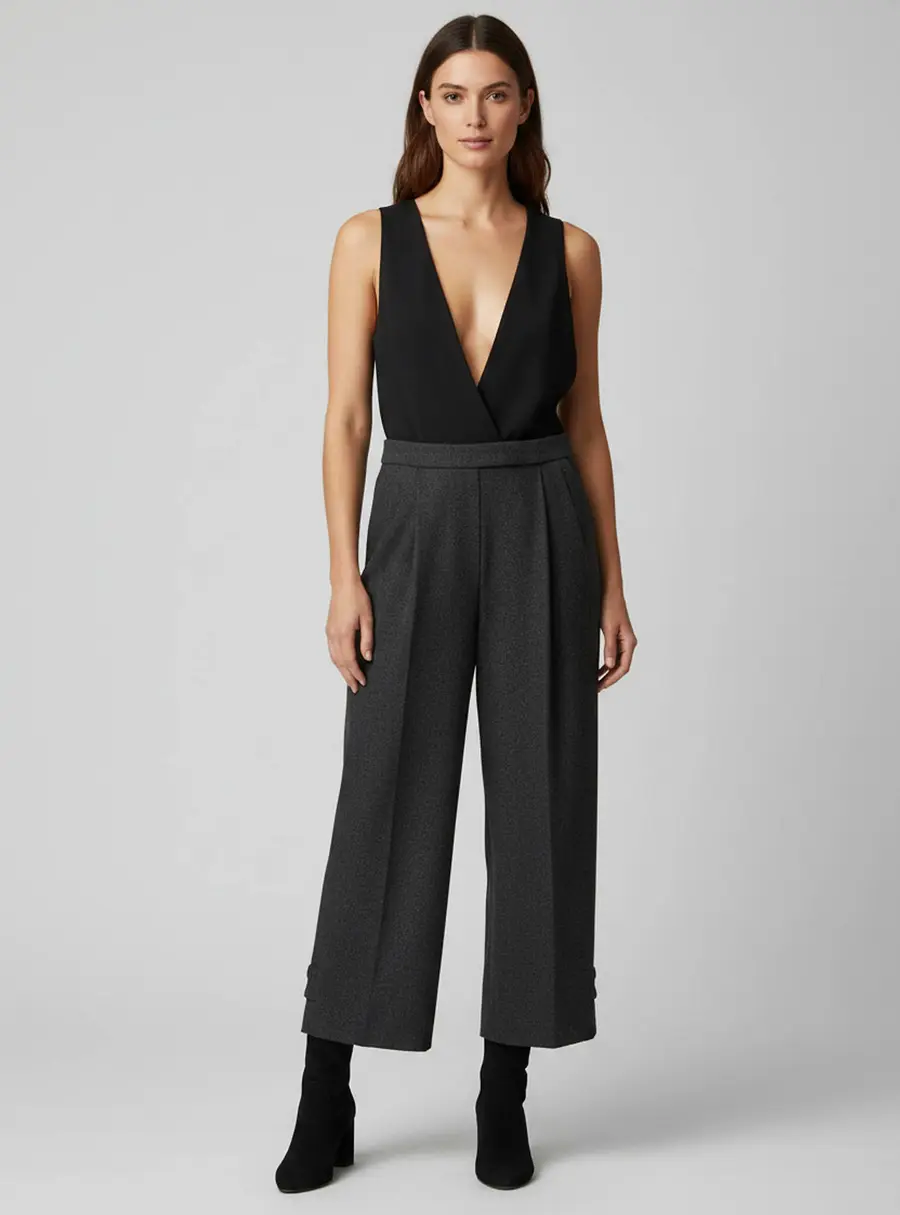 Sonia Rykiel Grey/Black Wool Blend and Sateen Sleeveless Jumpsuit M