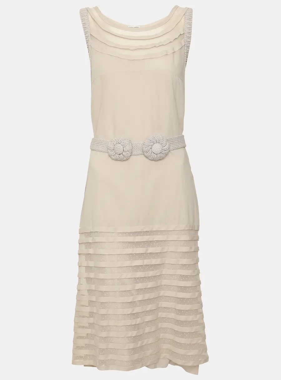 Sonia Rykiel Lilac Poplin and Mesh Layered Belted Midi Dress L