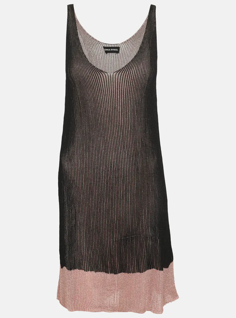 Sonia Rykiel Black/Pink Shimmer Rib Knit Tank Tops L