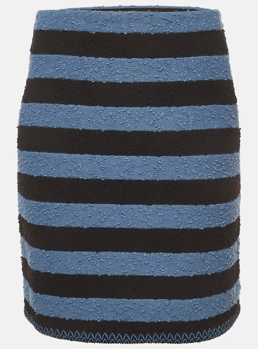 Sonia Rykiel Black/Blue Striped Boucle Mini Skirt M