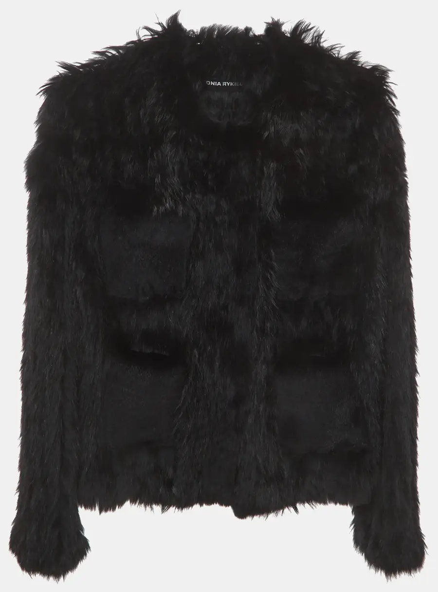 Sonia Rykiel Black Fur Long Sleeve Jacket L