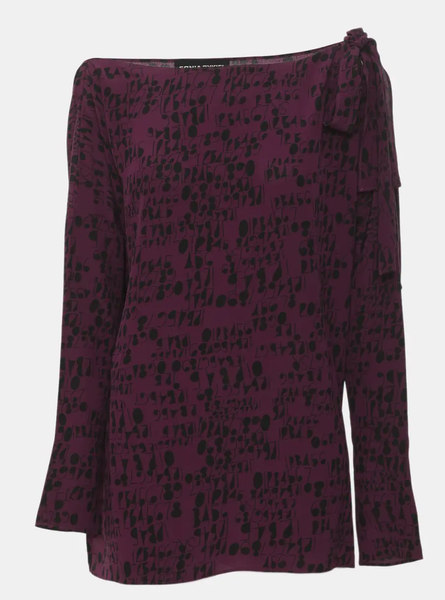 Sonia Rykiel Purple Printed Crepe Off-Shoulder Tops M
