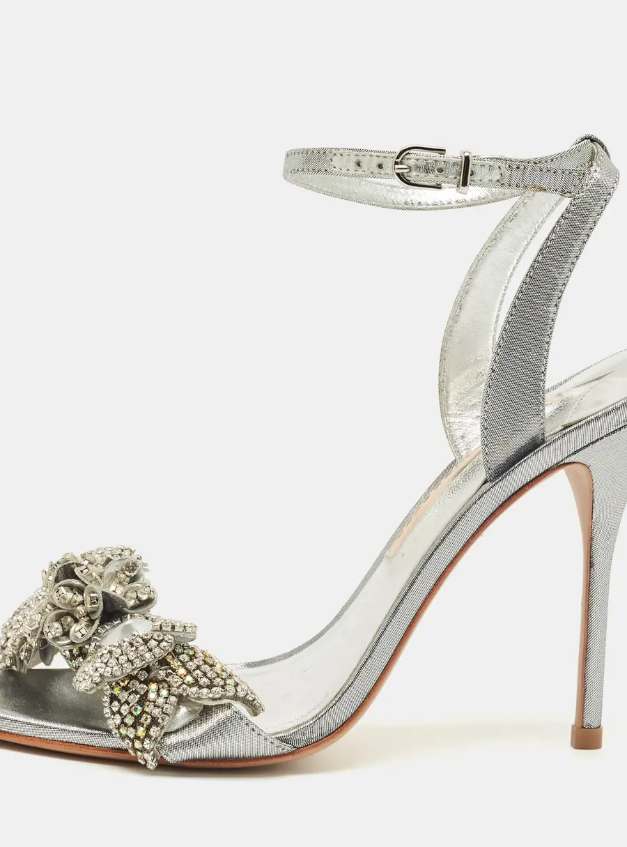 Sophia Webster Silver Leather Lilico Crystal Ankle Strap Sandals Size 40