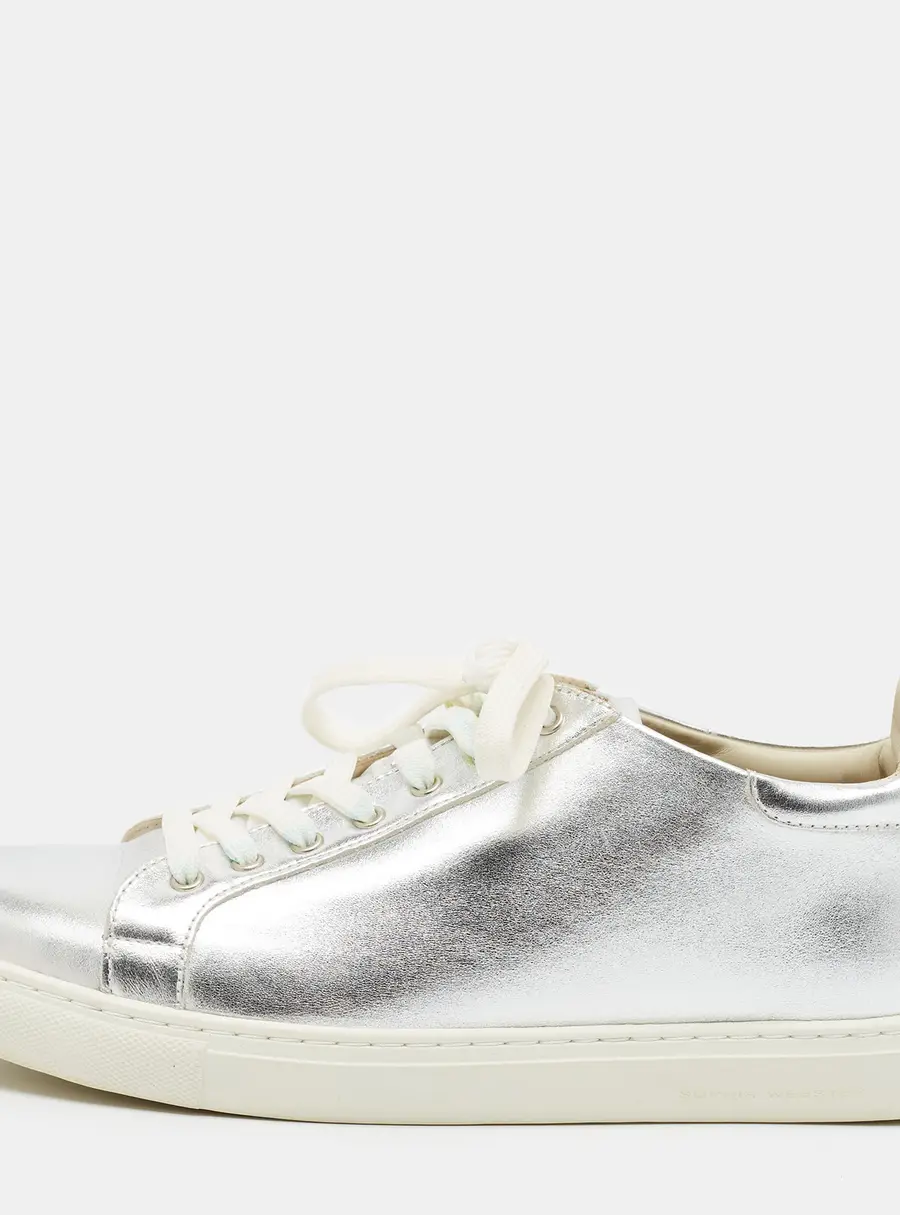 Sophia Webster Bibi Butterfly Size 40.5 Silver Leather Lace Up Sneakers