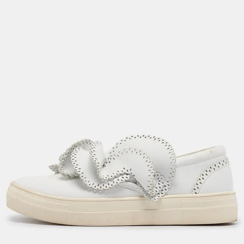 Sophia Webster White Leather Embellished Slip On Sneakers Size 36