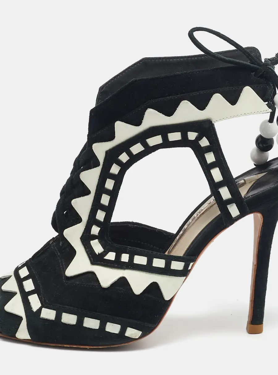 Sophia Webster Black/White Suede and Leather Riko Cut Out Ankle Sandals Size 38.5