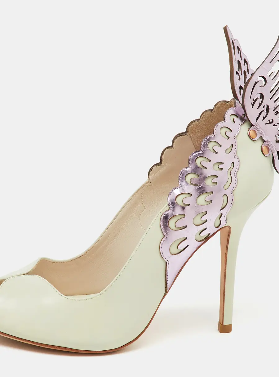 Sophia Webster White/Purple Leather Angelica Lunar Winged Peep Toe Pumps Size 40