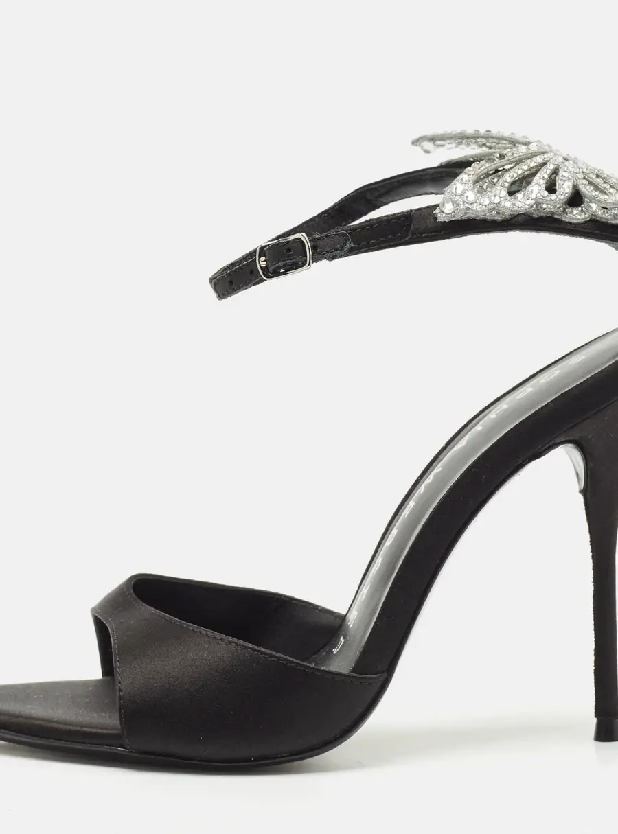 Sophia Webster Black Satin Crystal Embellished Ankle Strap Sandals Size 38