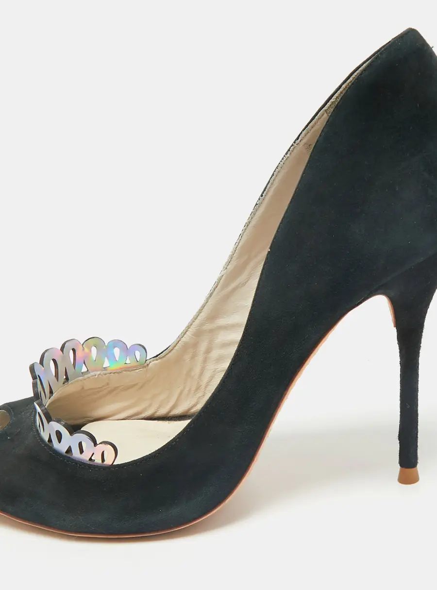 Sophia Webster Black Suede Scalloped Peep Toe Pumps Size 38