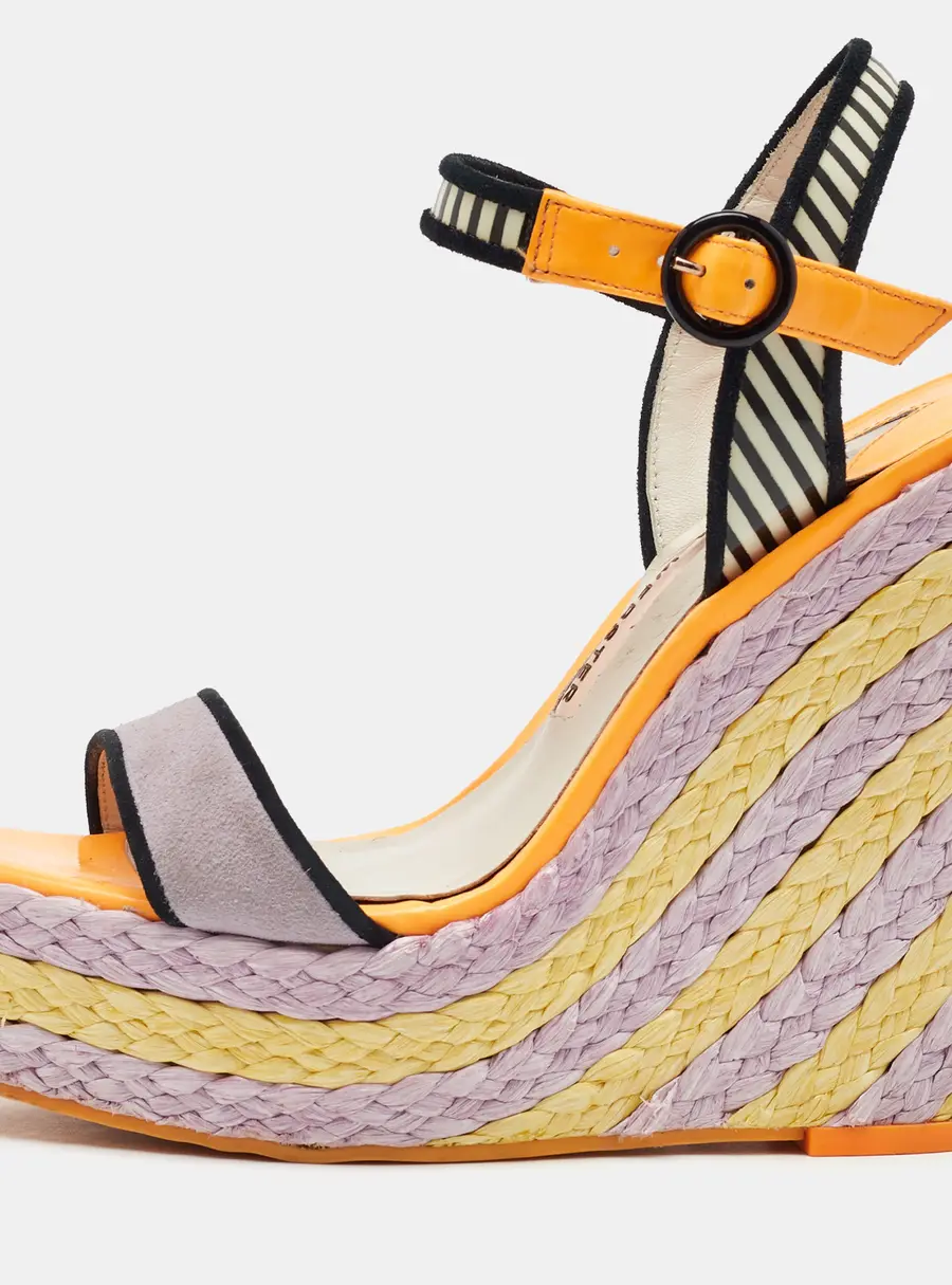 Sophia Webster Multicolor Suede and Patent Leather Lucita Espadrille Wedge Sandals Size 36