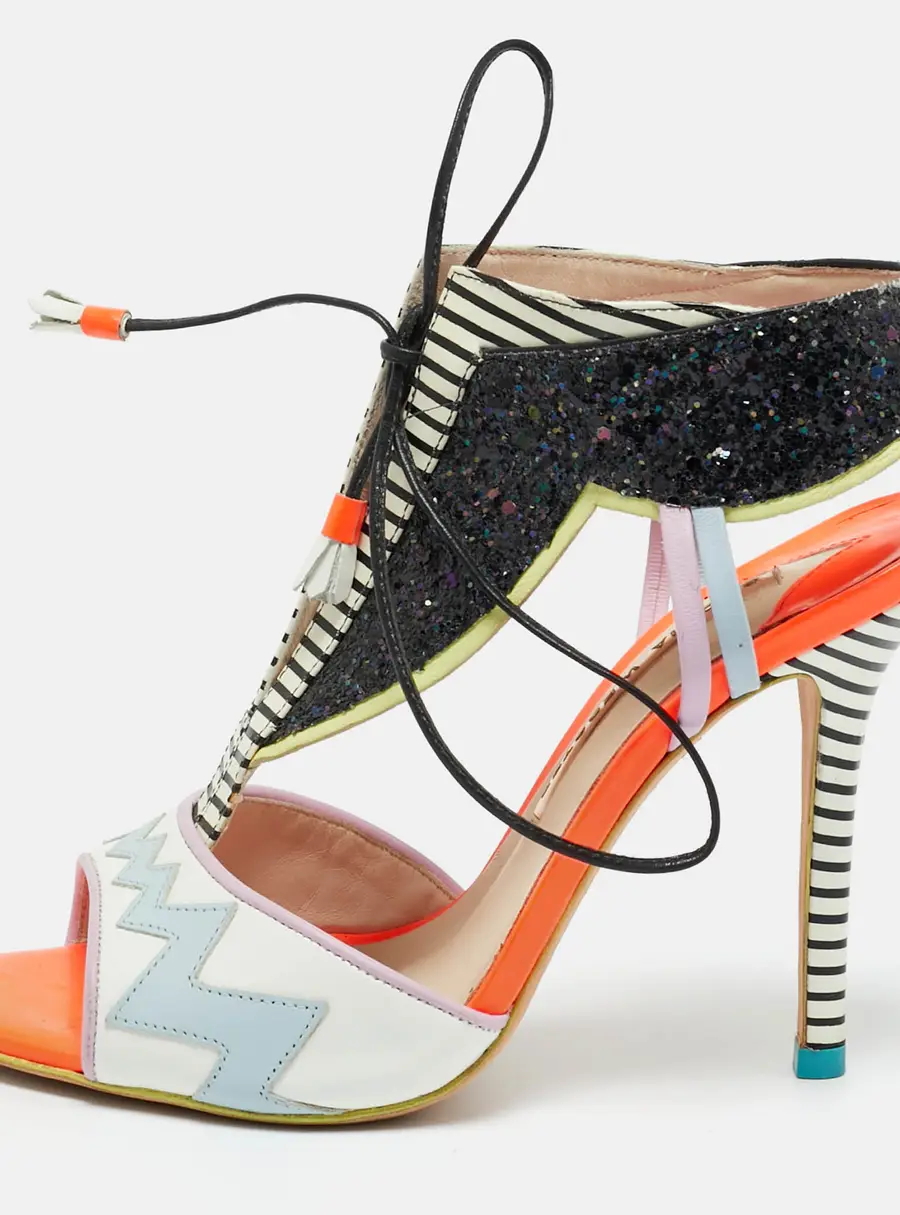 Sophia Webster Riko Size 37 Multicolor Glitter and Leather Ankle Strap Sandals