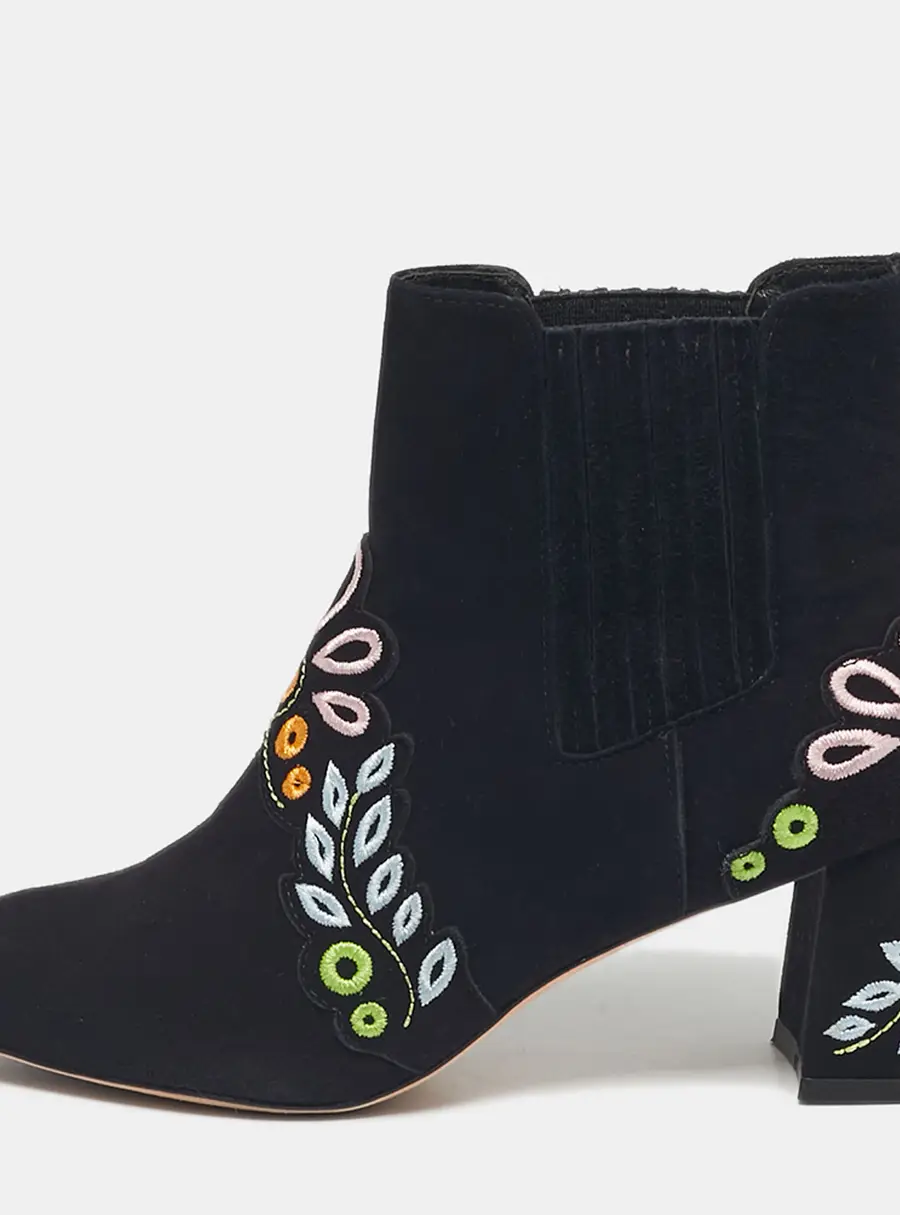 Sophia Webster Black Embroidered Suede Liliana Ankle Length Boots Size 37