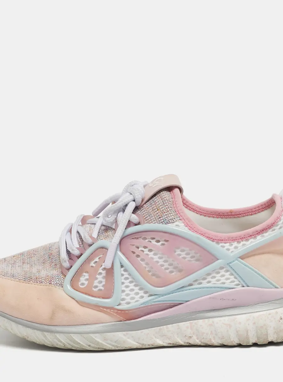 Sophia Webster Pink Knit Fabric, Suede and Rubber Candyfloss Fly By Sneakers Size 38