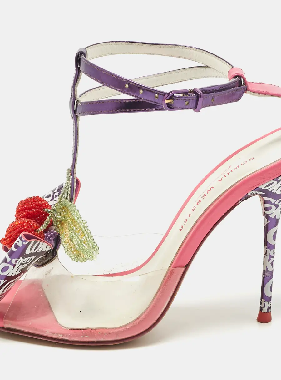 Sophia Webster Lana Size 37 Pink Leather and PVC Cherry Coke Ankle Strap Sandals