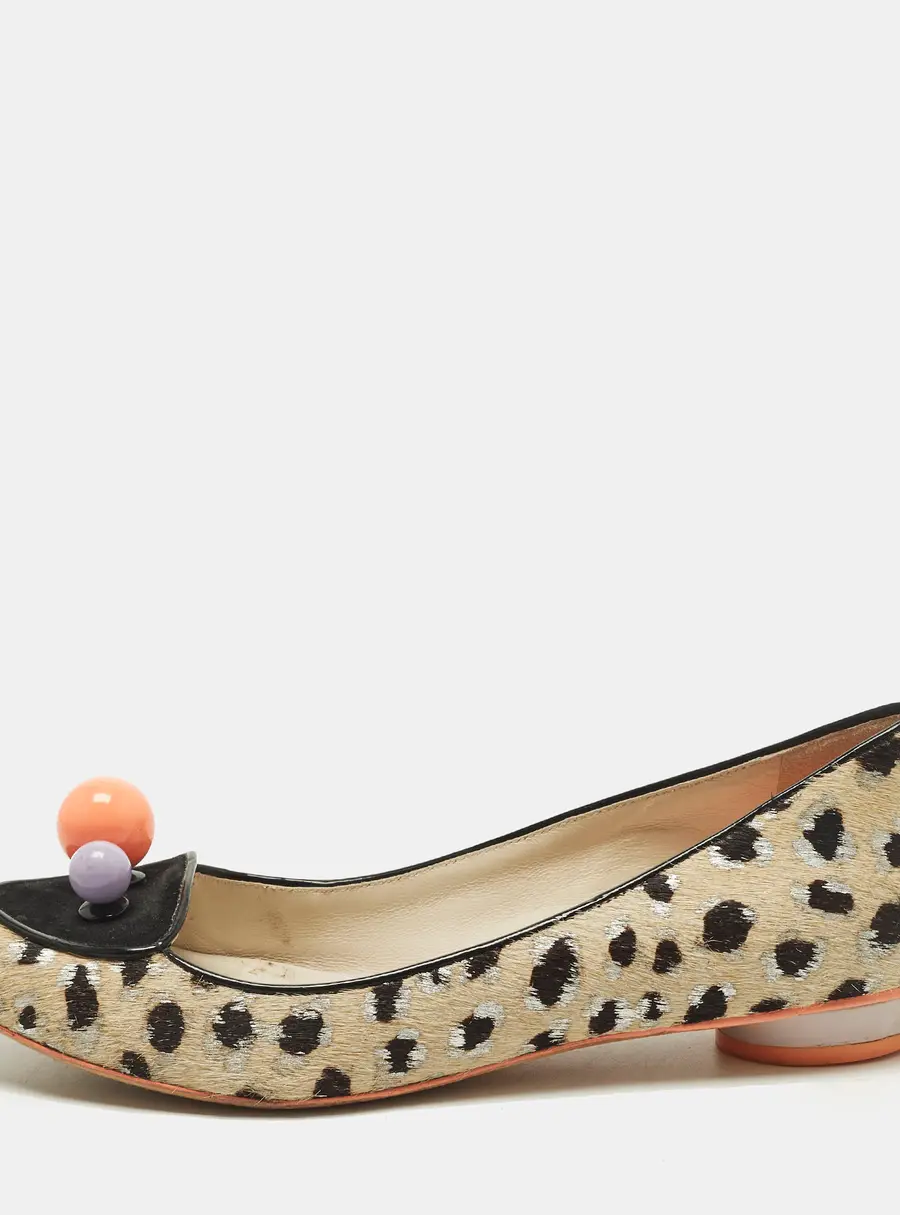 Sophia Webster Size 39 Multicolor Leopard Print Calf Hair Pompom Ballet Flats