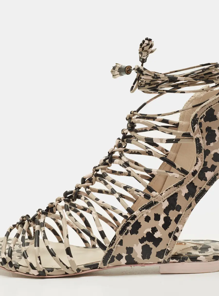 Sophia Webster Size 39 Multicolor Camo Print Leather Gladiator Flat Sandals