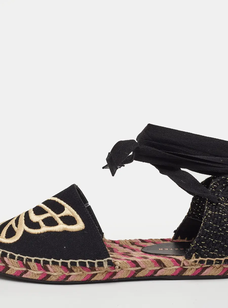 Sophia Webster Bibi Butterfly Size 35 Black Canvas Espadrille Ankle Strap Sandals