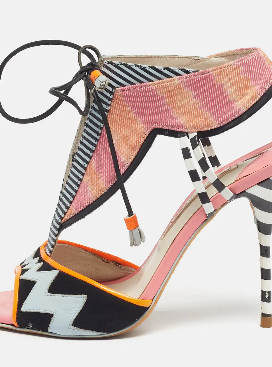 Sophia Webster Size 39 Multicolor Canvas and Leather T Strap Sandals