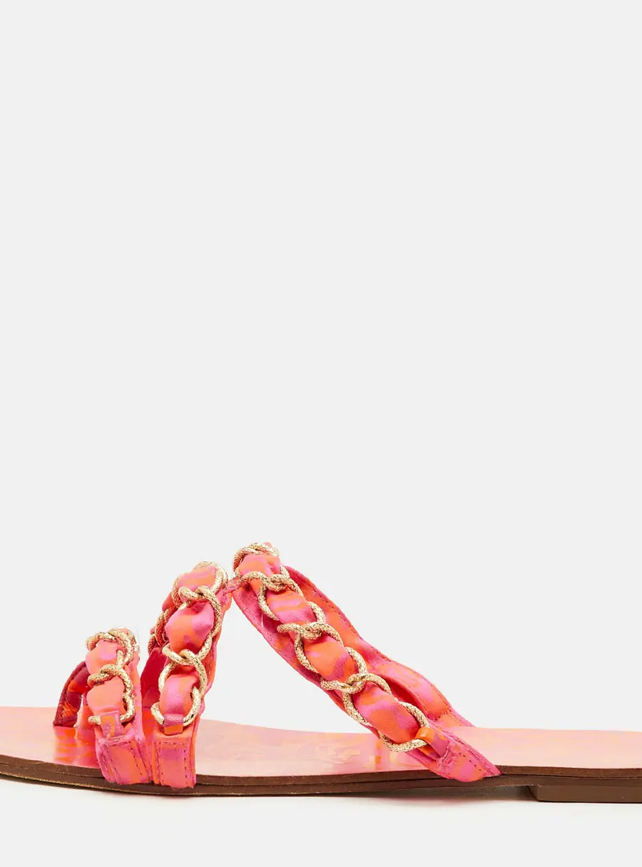Sophia Webster Size 39.5 Orange/Pink Fabric Chain Link Flat Sandals
