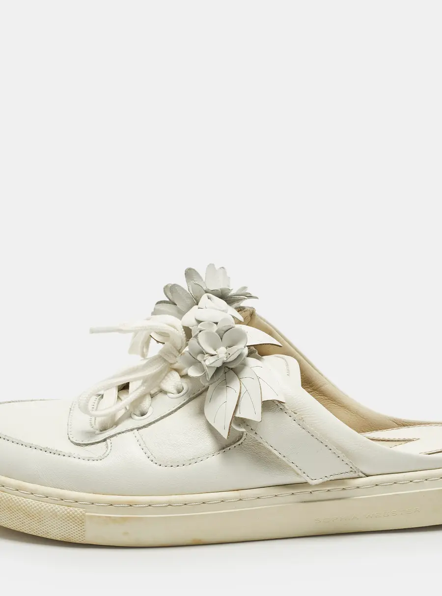 Sophia Webster Size 37.5 White Leather Flower Embellished Mules Sneakers