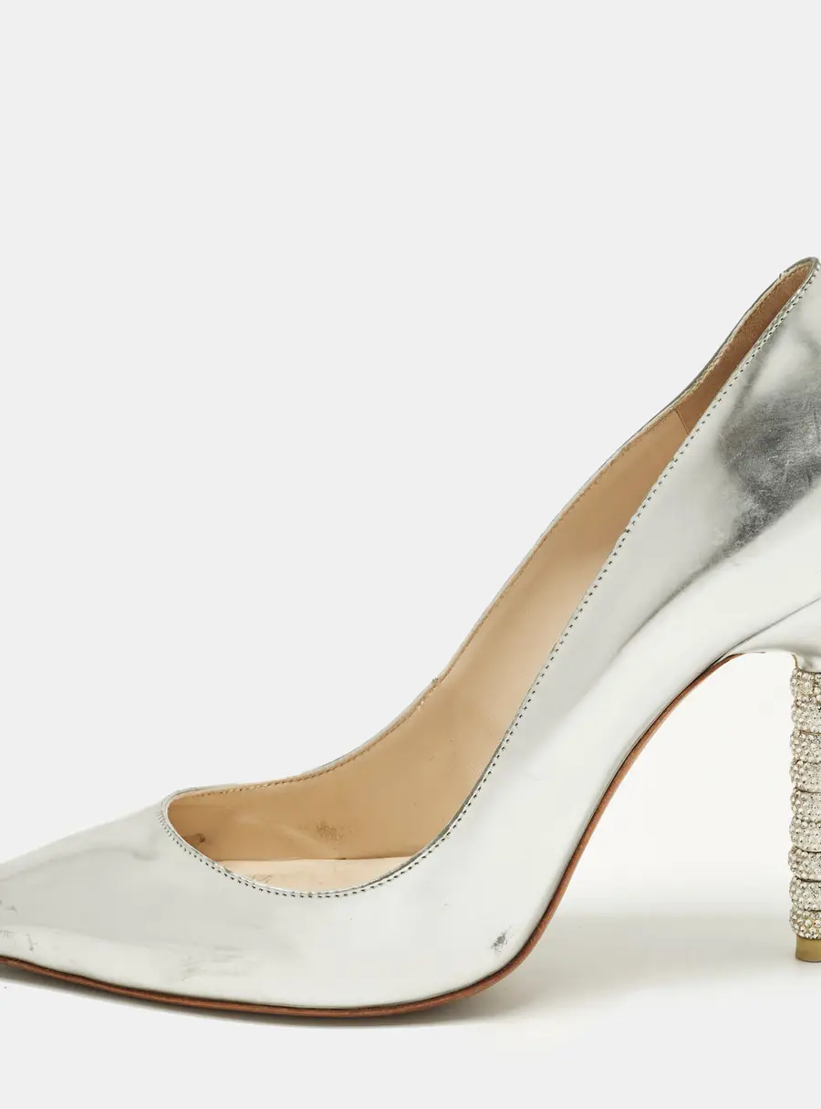 Sophia Webster Coco Crystal Size 38.5 Silver Leather Pointed Toe Pumps