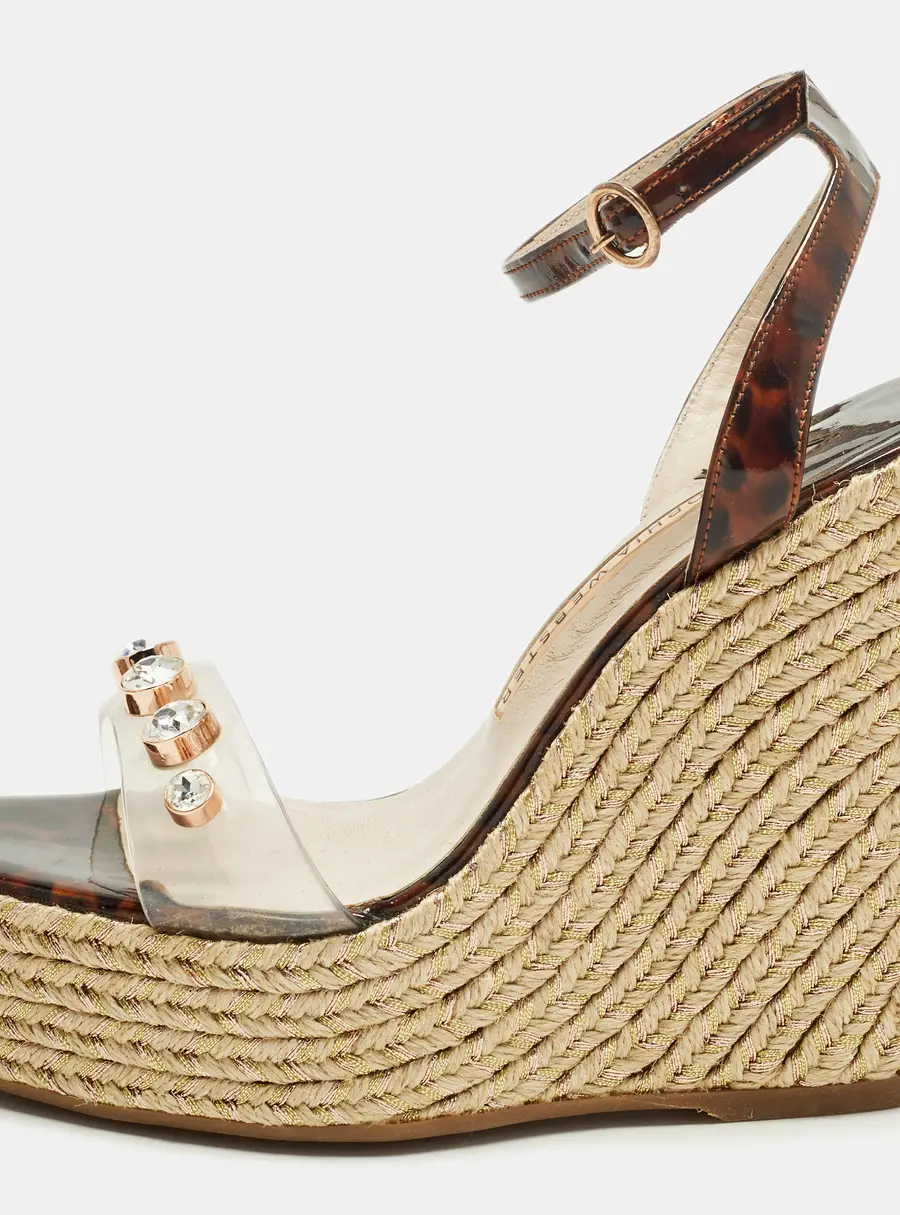 Sophia Webster Size 38 Brown/Transparent Patent Leather Wedge Sandals