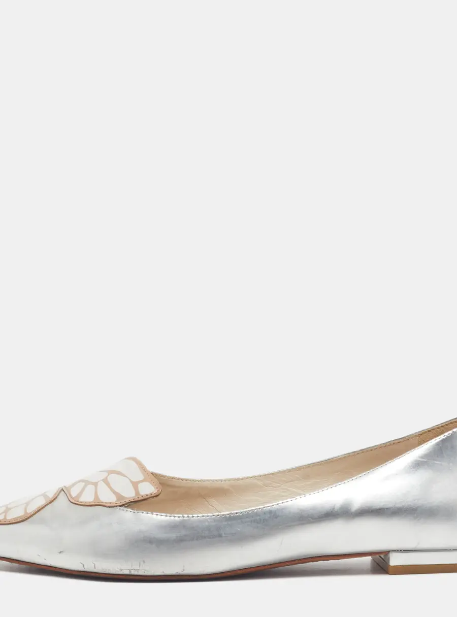 Sophia Webster Bibi Butterfly Size 38.5 Silver Leather Ballet Flats