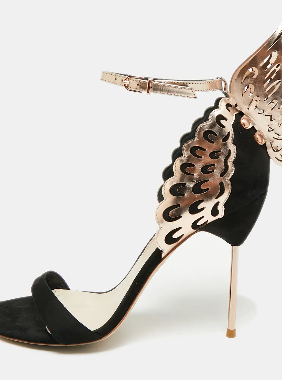 Sophia Webster Evangeline Size 41 Black/Gold Leather and Suede Ankle Strap Sandals