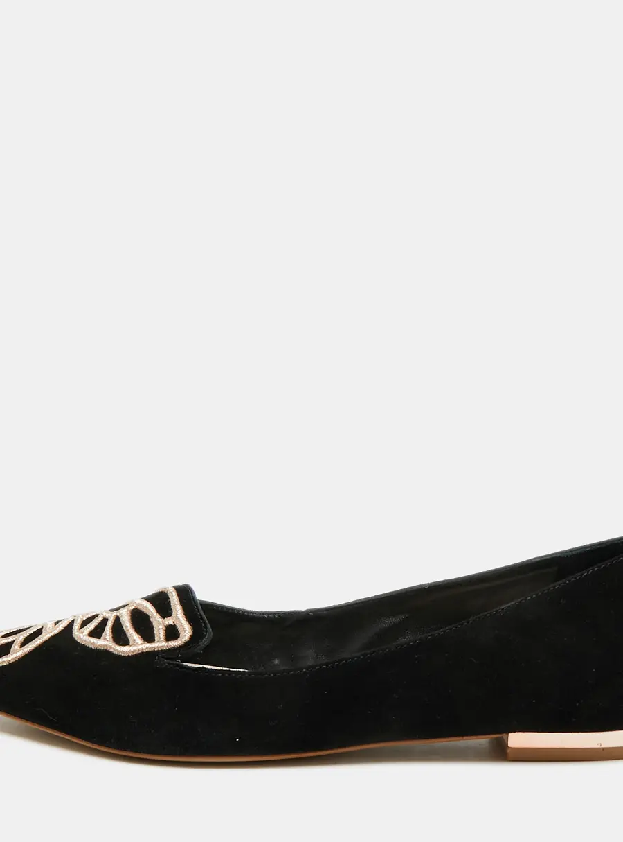 Sophia Webster Bibi Butterfly Size 35 Black Suede Pointed Toe Ballet Flats