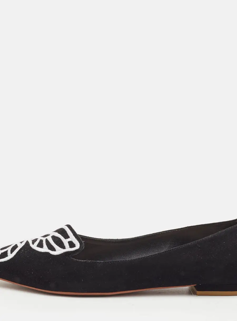 Sophia Webster Bibi Butterfly Size 38 Black Suede Pointed Toe Ballet Flats
