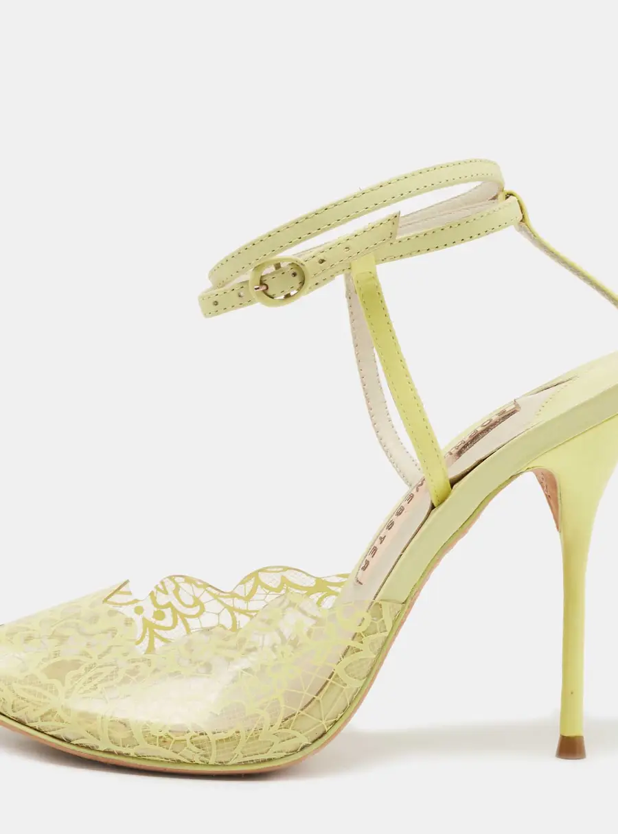 Sophia Webster Yellow Leather and Lace Print PVC Peep Toe Ankle Strap Sandals Size 37