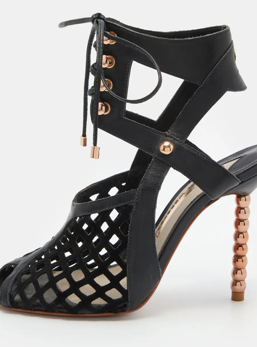 Sophia Webster Black Suede and Leather Jetta Ankle Tie Up Peep Toe Sandals Size 36.5