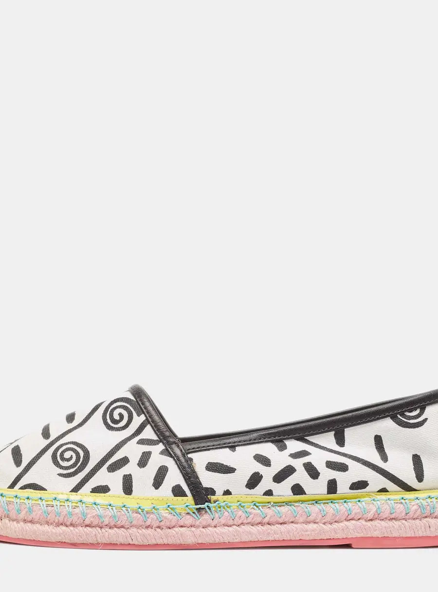 Sophia Webster White/Black Canvas and Leather Espadrille Flats Size 40.5