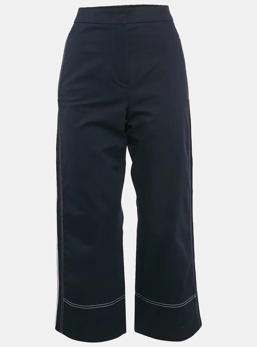 Sportmax Navy Blue Gabardine Cotton Contrast Trim Straight Leg Pants S
