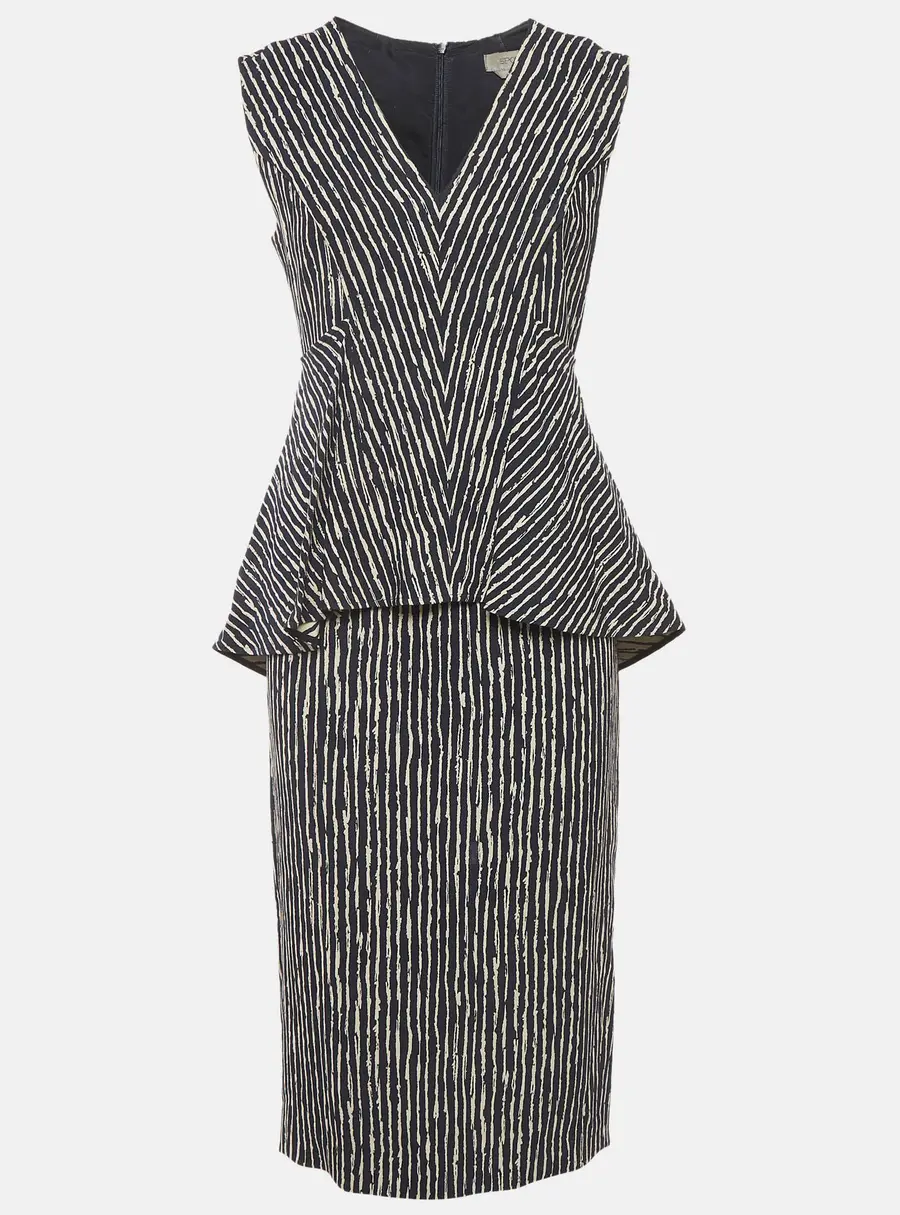 Sportmax Navy Blue/White Stripe Crepe Peplum Mini Dress M