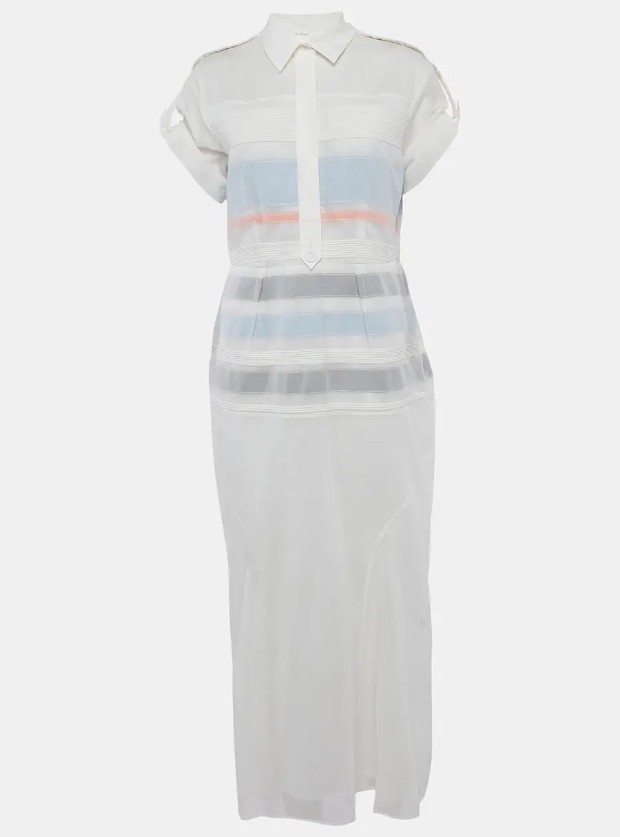 Sportmax White Cotton Pintuck Detail Midi Dress L