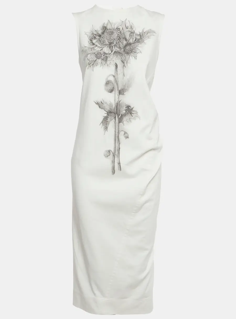 Sportmax White Floral Print Denim Midi Dress M