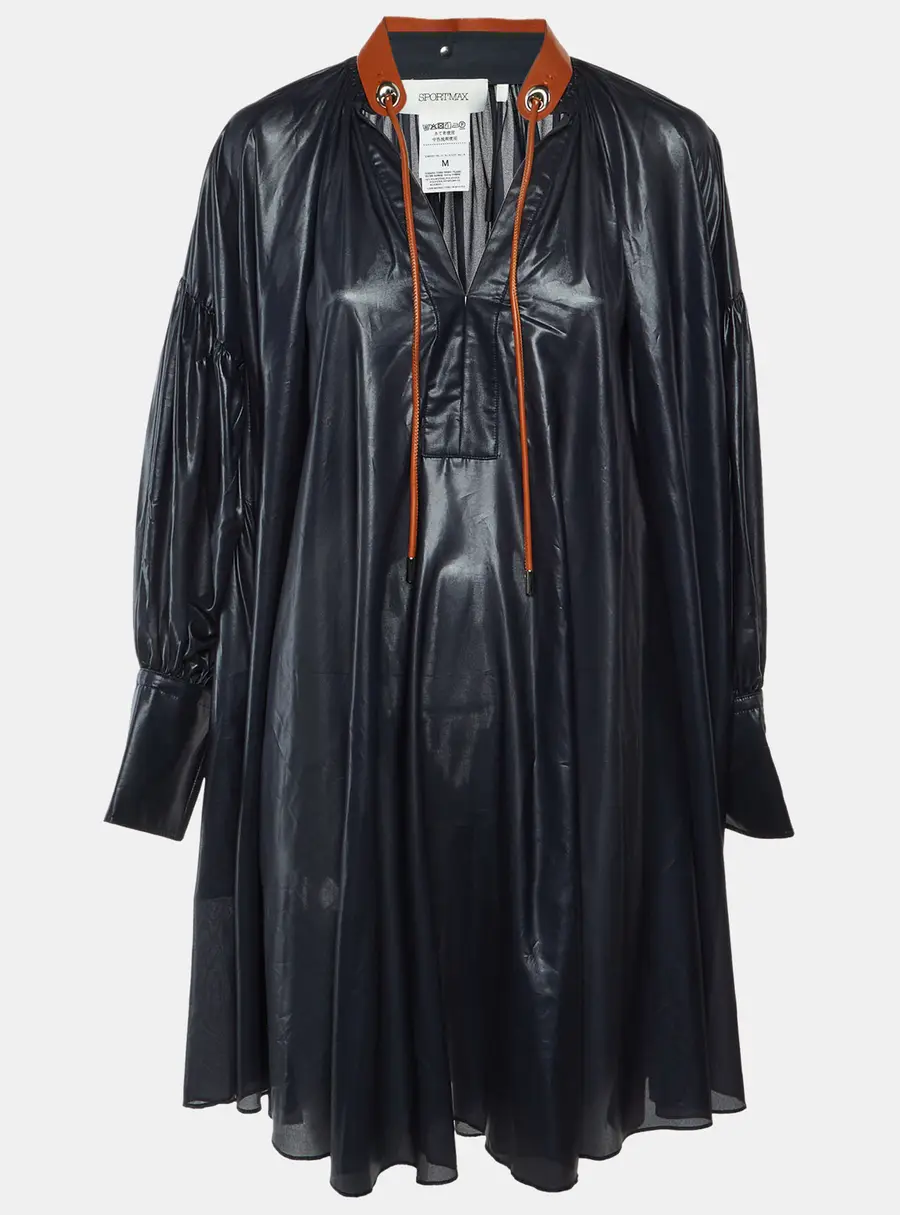 Sportmax Navy Blue Polyester Contrast Neck Detail Mini Dress M