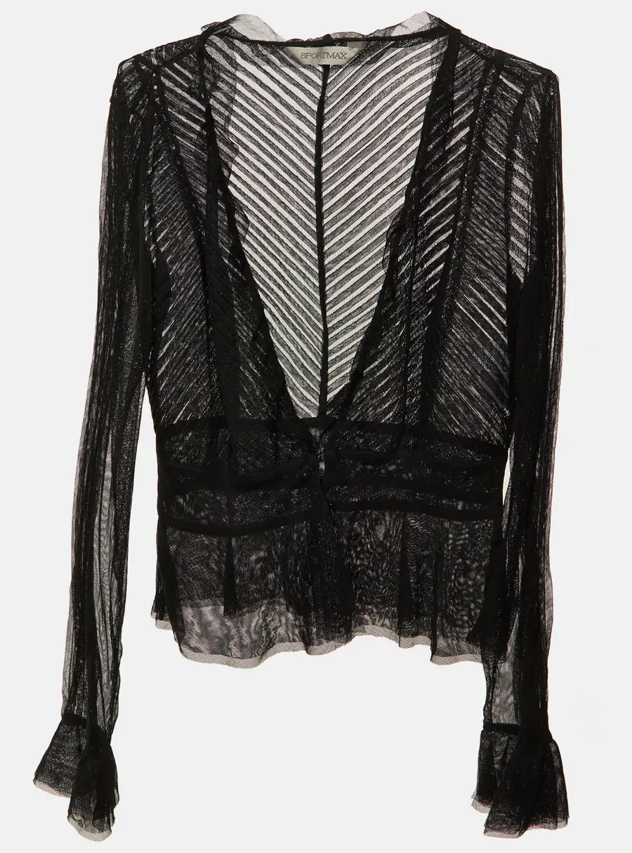 Sportmax Black Tulle Sheer peplum Blouse L